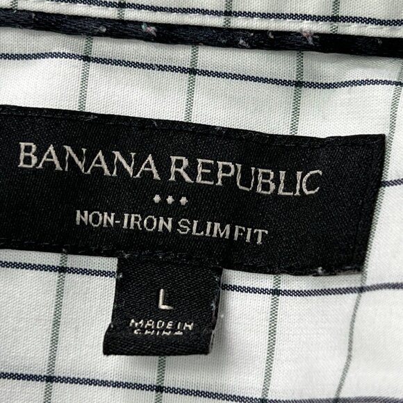 Banana Republic Long Sleeve Button Up Shirt Mens Large White Checked Slim - Picture 3 of 7